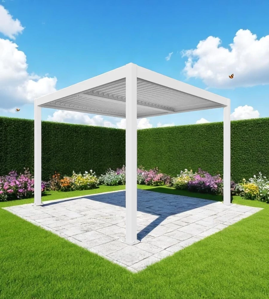 Pergola bioclimatica da esterno "artemide" in alluminio bianco 3x3 m