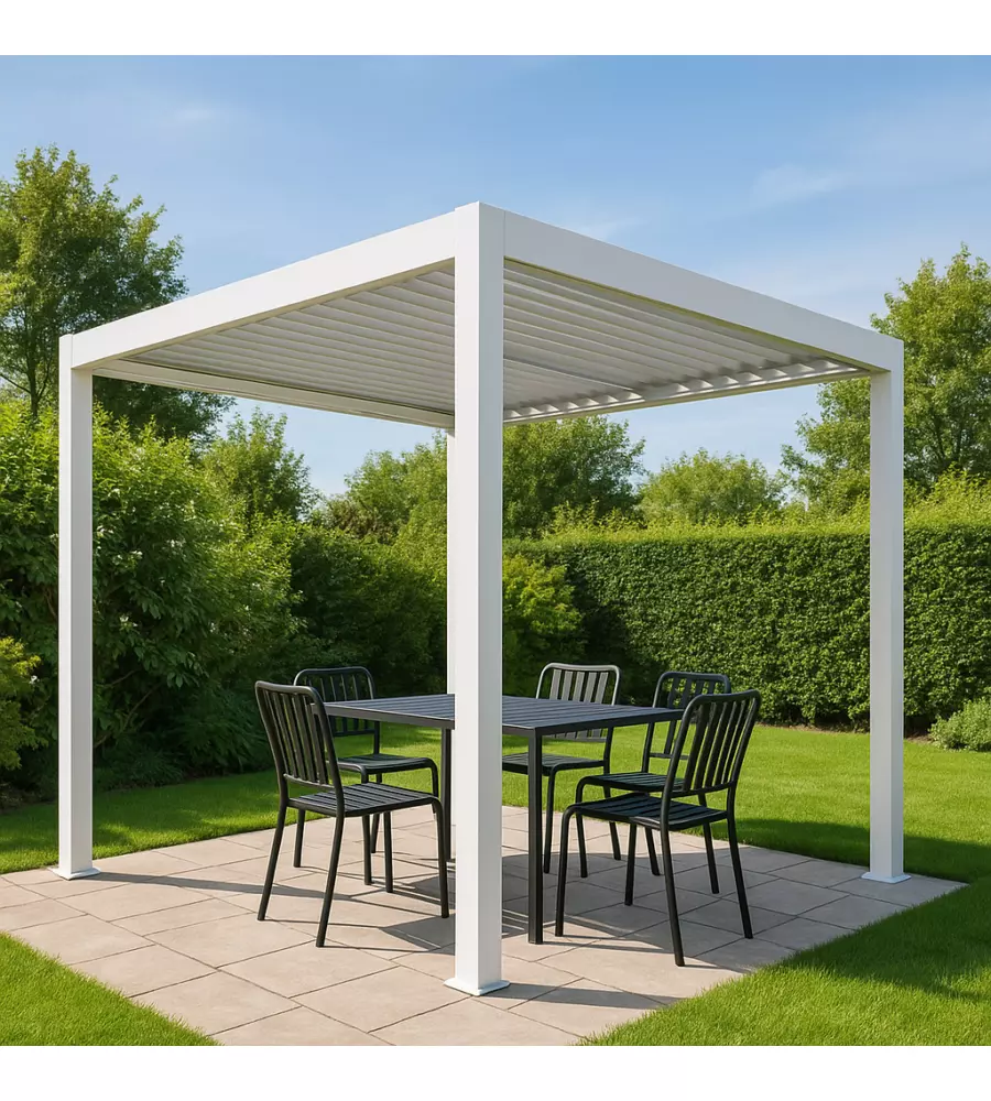 Pergola bioclimatica da esterno "artemide" in alluminio bianco 3x3 m