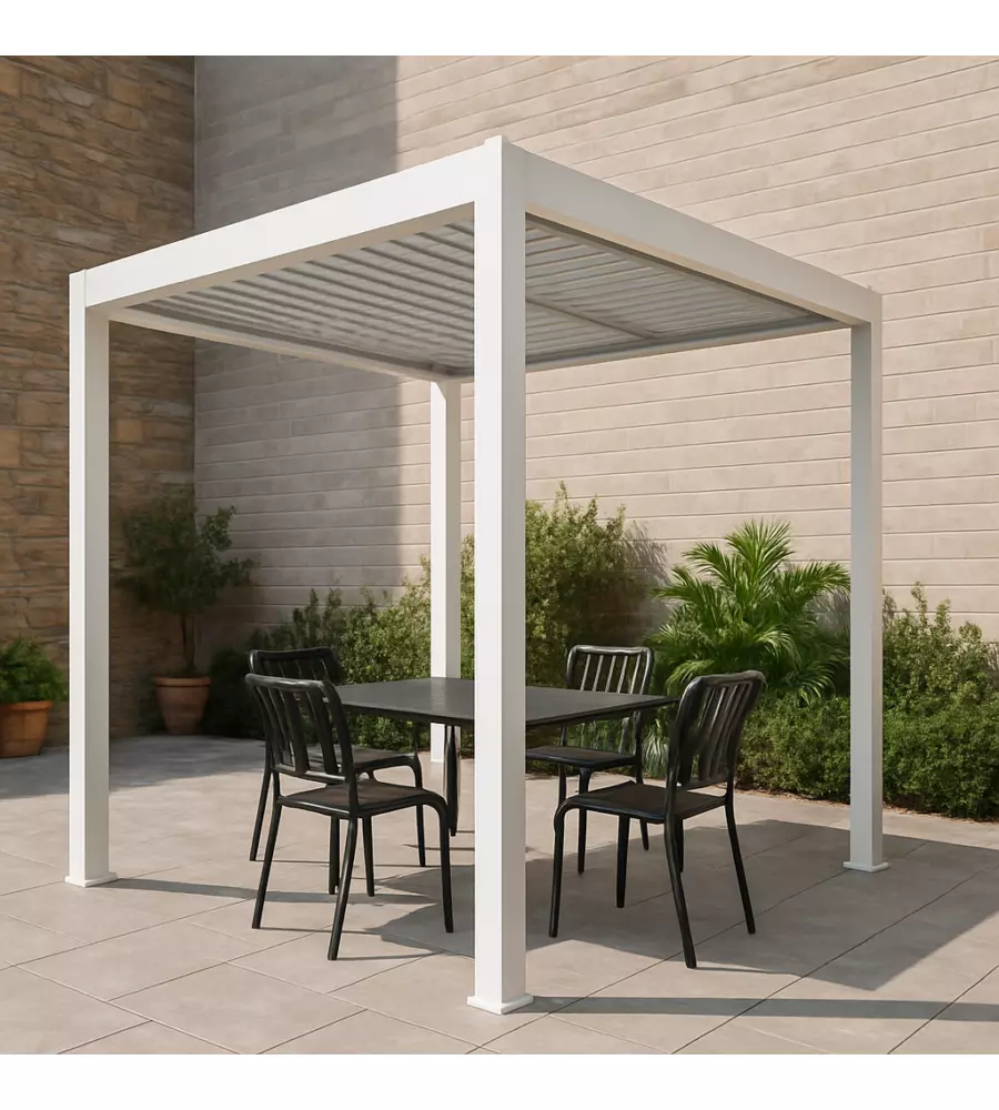 Pergola bioclimatica da esterno "artemide" in alluminio bianco 3x3 m