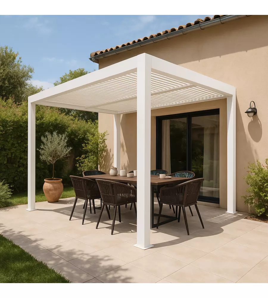 Pergola bioclimatica da esterno "artemide" in alluminio bianco 3x4 m