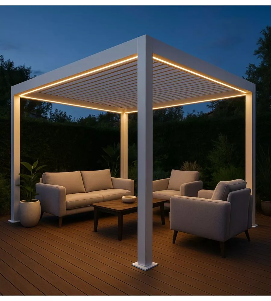 Pergola bioclimatica da esterno "artemide" in alluminio bianco 3x4 m