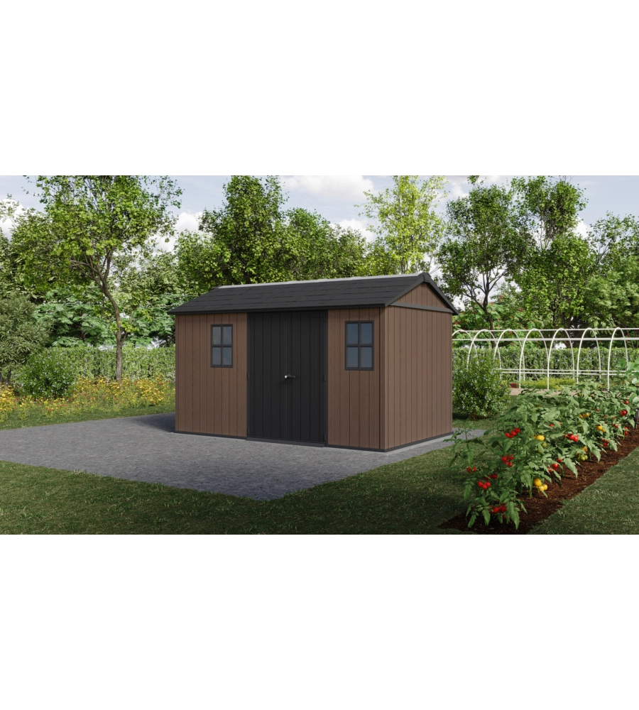 Casetta da giardino keter "newton+ 7513/1375" in resina marrone doppia opzione montaggio 413x230x246 cm