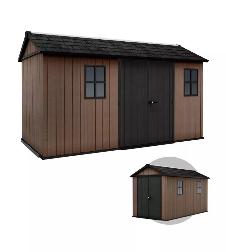 Casetta da giardino keter "newton+ 7513/1375" in resina marrone doppia opzione montaggio 413x230x246 cm