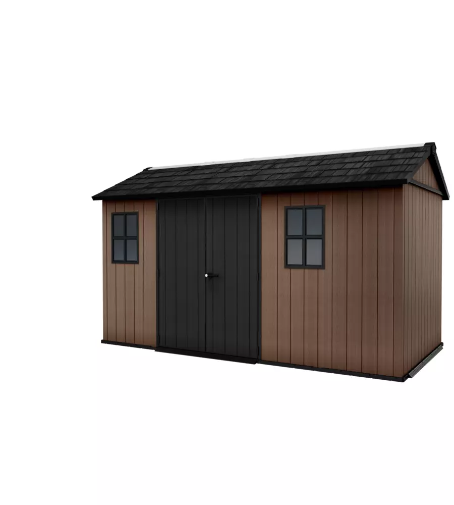 Casetta da giardino keter "newton+ 7513/1375" in resina marrone doppia opzione montaggio 413x230x246 cm