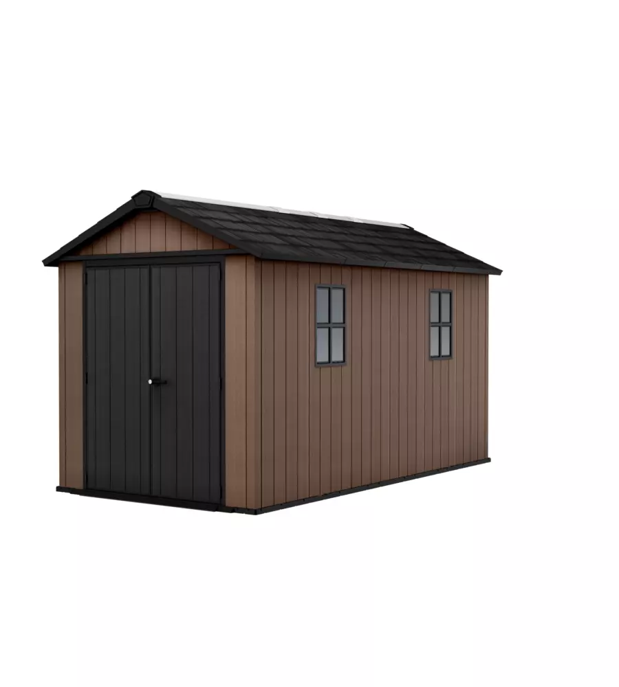 Casetta da giardino keter "newton+ 7513/1375" in resina marrone doppia opzione montaggio 413x230x246 cm