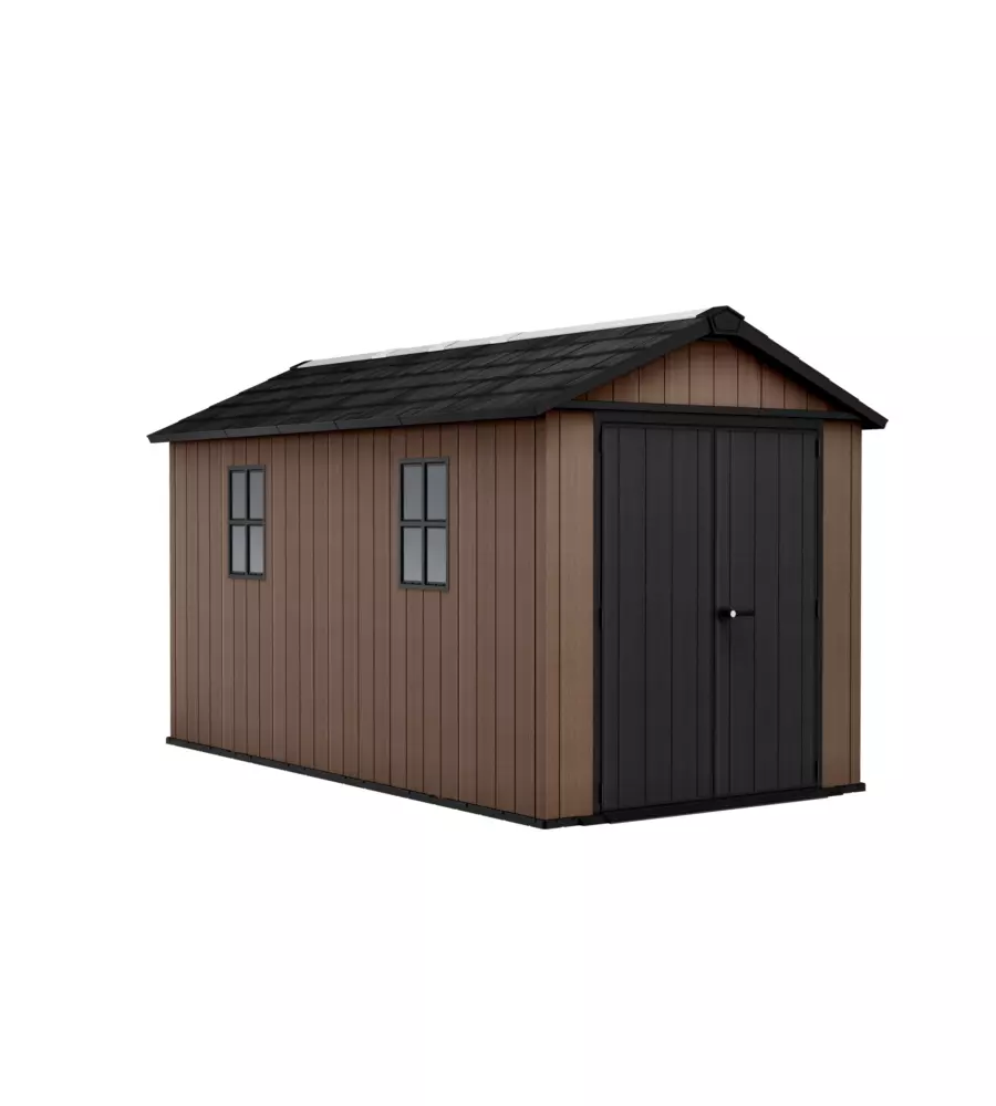 Casetta da giardino keter "newton+ 7513/1375" in resina marrone doppia opzione montaggio 413x230x246 cm