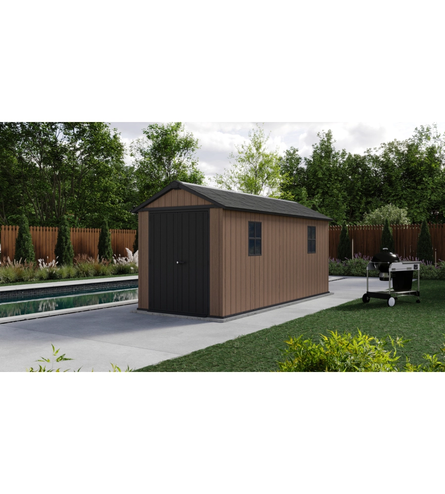 Casetta da giardino keter "newton+ 7515/1575" in resina marrone doppia opzione montaggio 476x230x246 cm