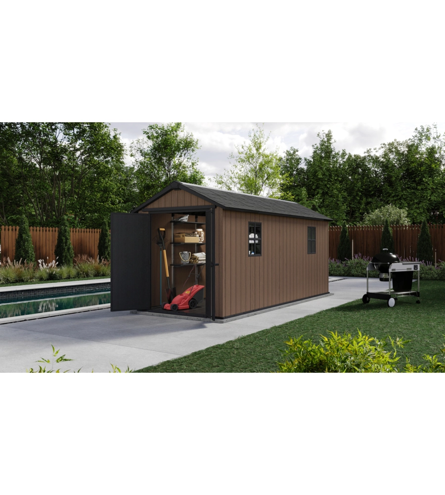 Casetta da giardino keter "newton+ 7515/1575" in resina marrone doppia opzione montaggio 476x230x246 cm