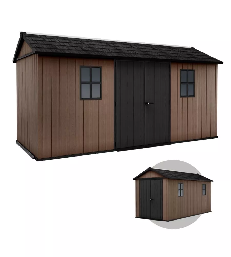 Casetta da giardino keter "newton+ 7515/1575" in resina marrone doppia opzione montaggio 476x230x246 cm