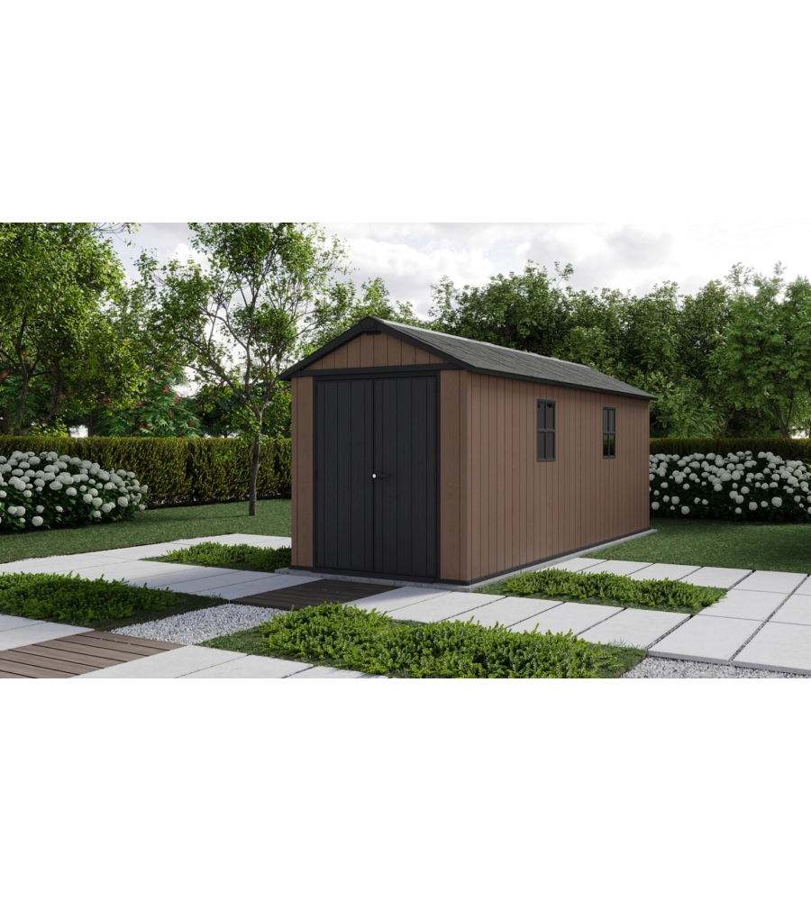 Casetta da giardino keter "newton+ 7517/1775" in resina marrone doppia opzione montaggio 539x230x246 cm
