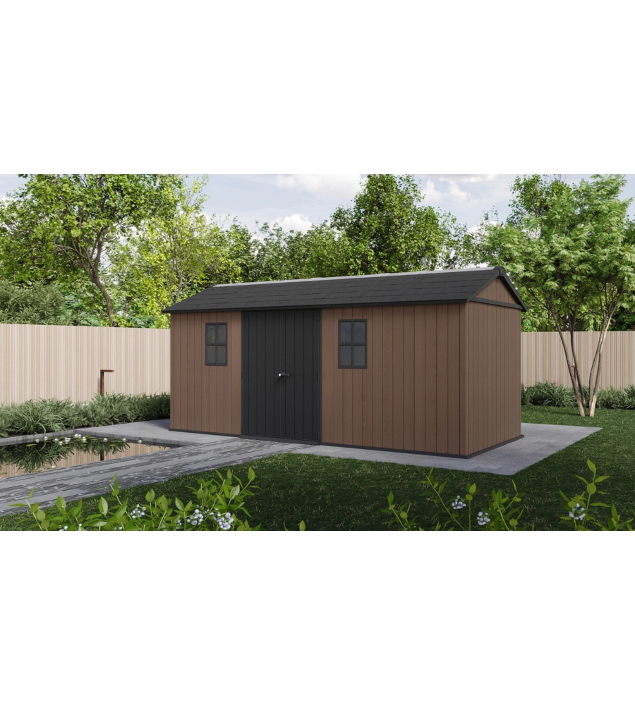 Casetta da giardino keter "newton+ 7517/1775" in resina marrone doppia opzione montaggio 539x230x246 cm