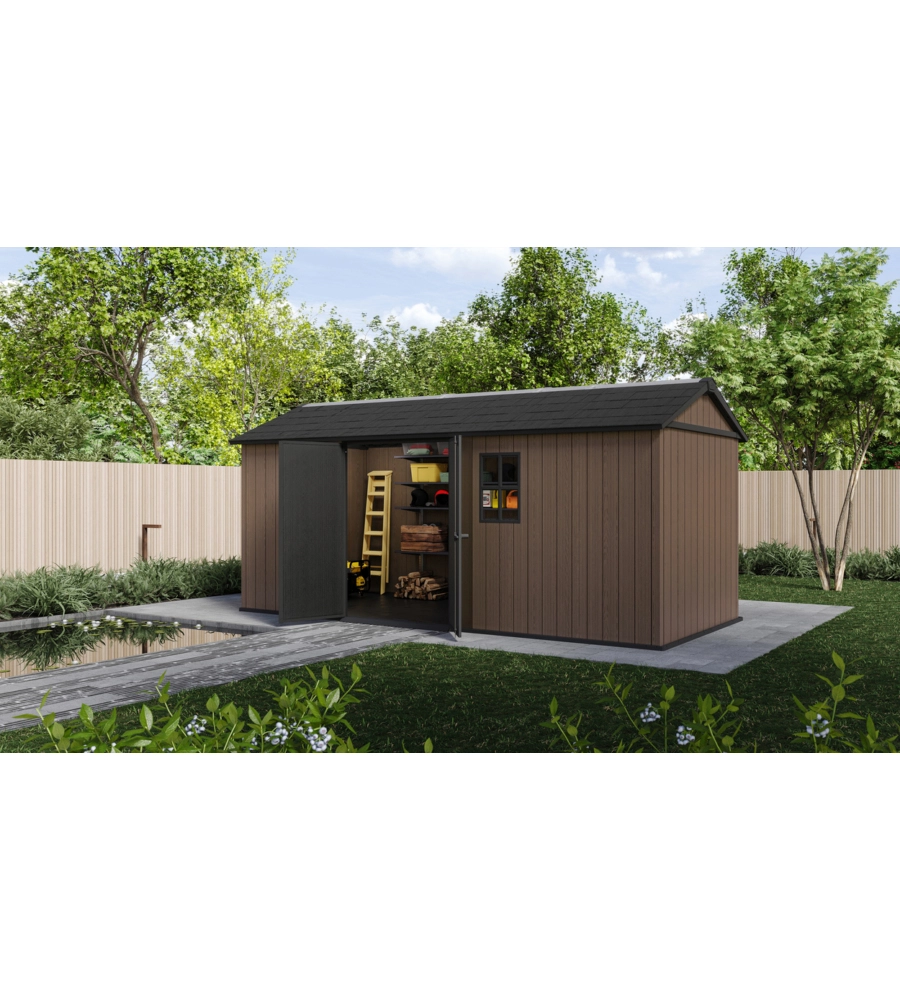 Casetta da giardino keter "newton+ 7517/1775" in resina marrone doppia opzione montaggio 539x230x246 cm