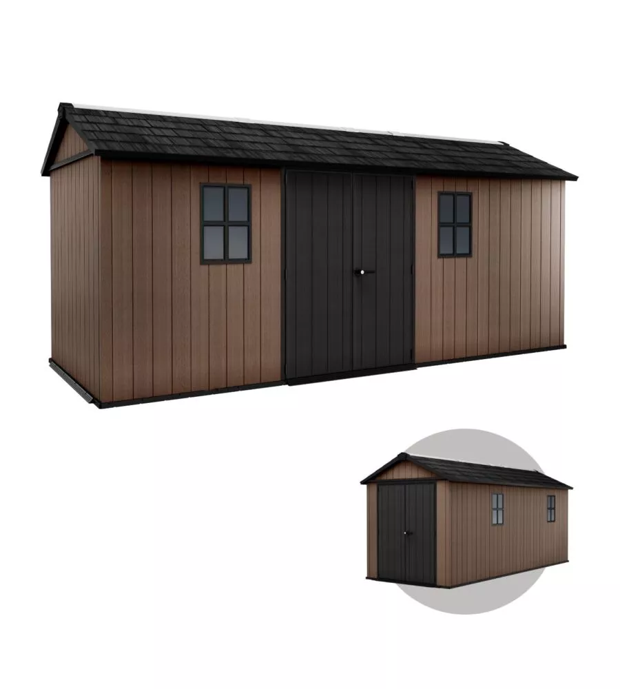 Casetta da giardino keter "newton+ 7517/1775" in resina marrone doppia opzione montaggio 539x230x246 cm
