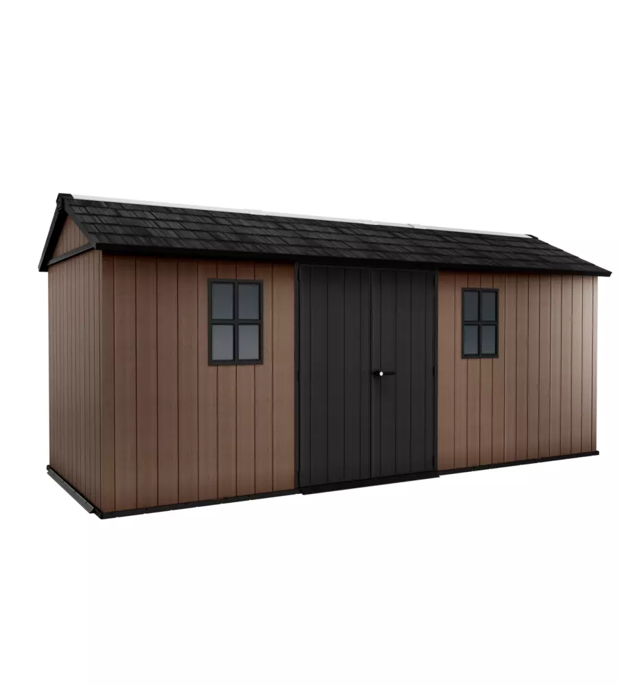 Casetta da giardino keter "newton+ 7517/1775" in resina marrone doppia opzione montaggio 539x230x246 cm
