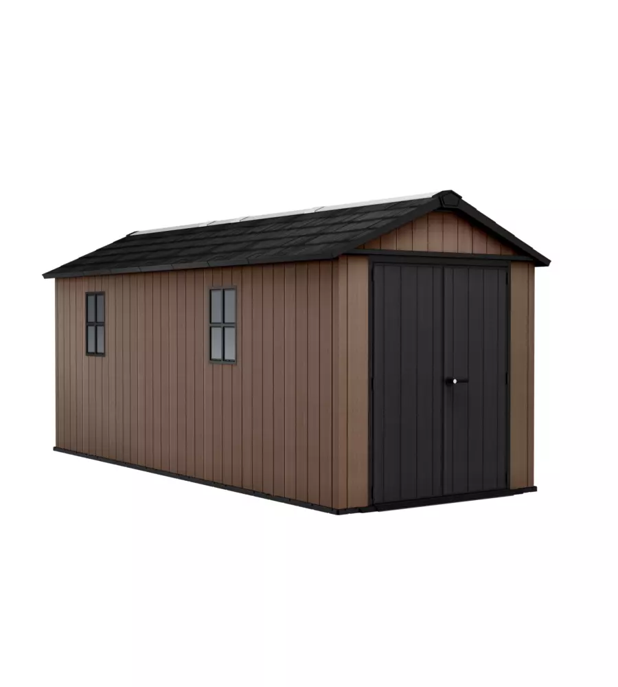 Casetta da giardino keter "newton+ 7517/1775" in resina marrone doppia opzione montaggio 539x230x246 cm