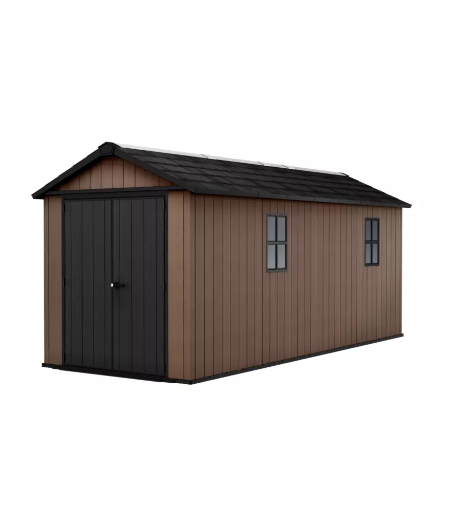 Casetta da giardino keter "newton+ 7517/1775" in resina marrone doppia opzione montaggio 539x230x246 cm