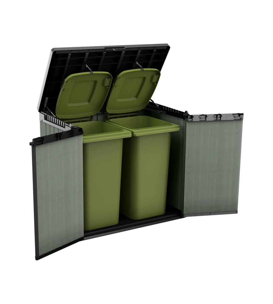Copribidone o portattrezzi keter "store it out darwin" in resina verde 141x82x120 cm