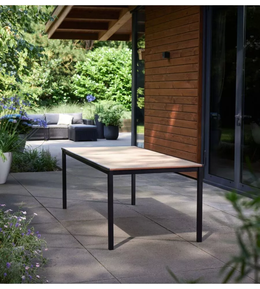 Tavolo da esterno keter "porto 200" in metallo grafite e piano effetto legno frassino 200x95x75 cm