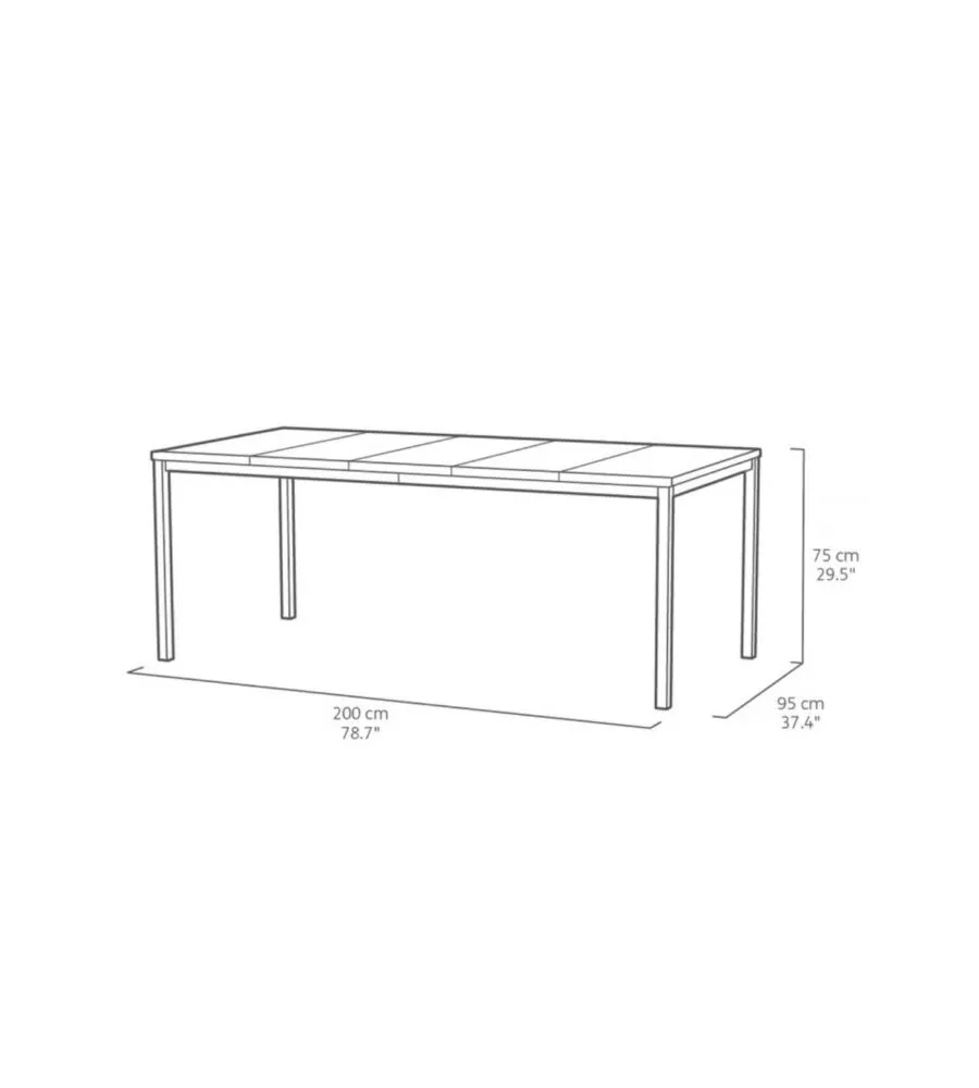 Tavolo da esterno keter 'porto 200' in metallo grafite e piano effetto legno frassino 200x95x75 cm