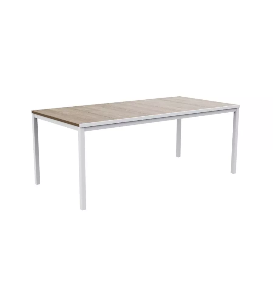 Tavolo da esterno keter "porto 200" in metallo bianco e piano effetto legno frassino 200x95x75 cm