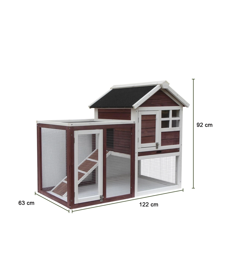 Pollaio per galline in legno habrita 'po 1206' rosso scuro e bianco 122x63x92 cm
