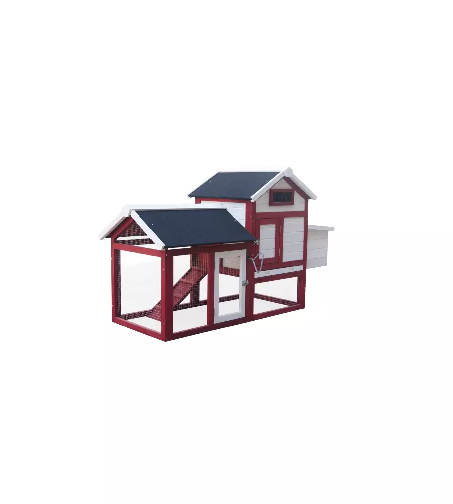 Casetta pollaio per galline in legno habrita "po 1562" rosso e bianco 152x62x92 cm