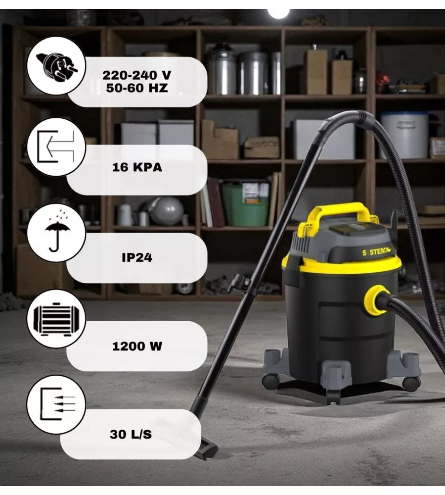 Aspiratore solidi liquidi elettrico system+ 1200w 20lt 30l/s