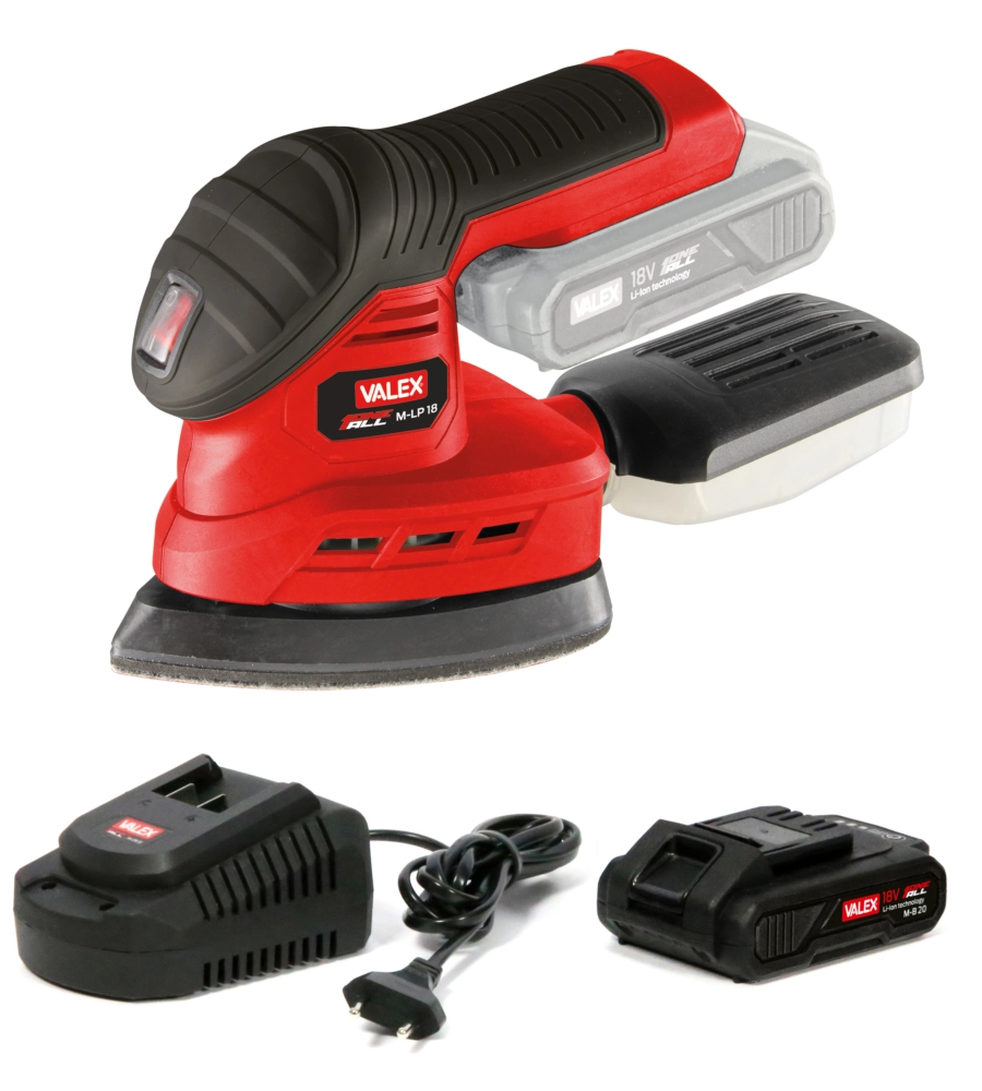 Levigatrice palmare a batteria valex - con batteria 2ah e caricabatterie