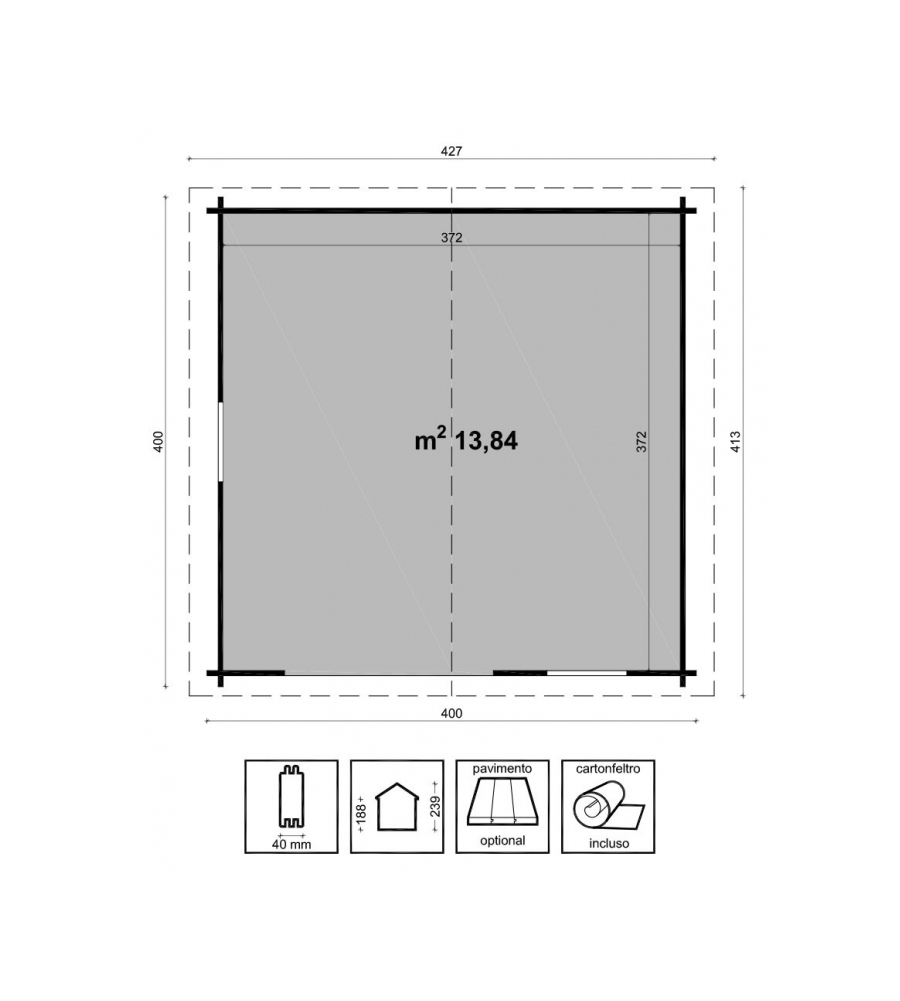 Casetta in legno da giardino 'valencia' in abete 427x413x239 cm