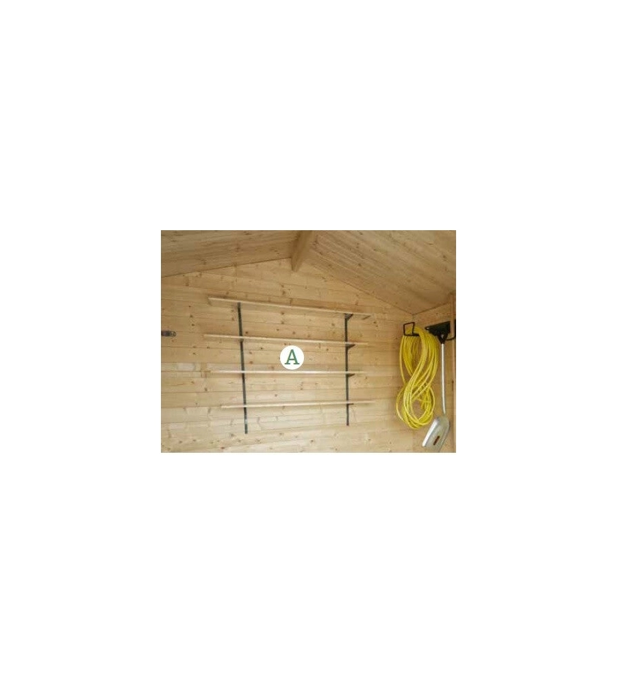 Kit organizzazione per casette in legno "kit 1" mensole, portascope, attaccapanni, pannello porta chiavi e cacciaviti