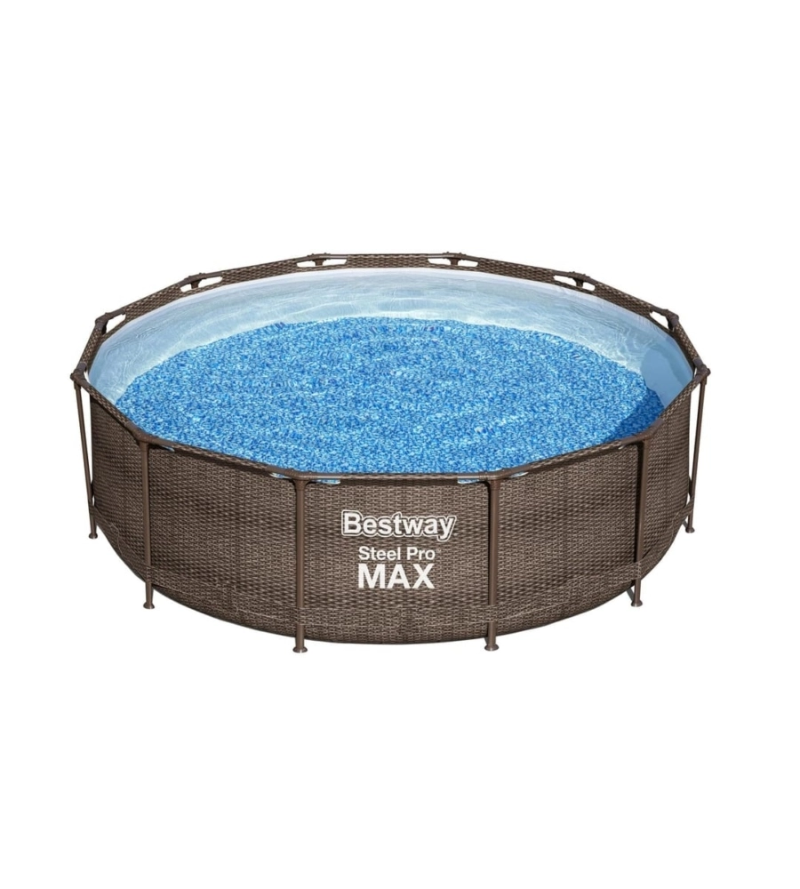Piscina fuori terra con struttura rotonda bestway "steel pro max" effetto rattan 366x366x100 cm