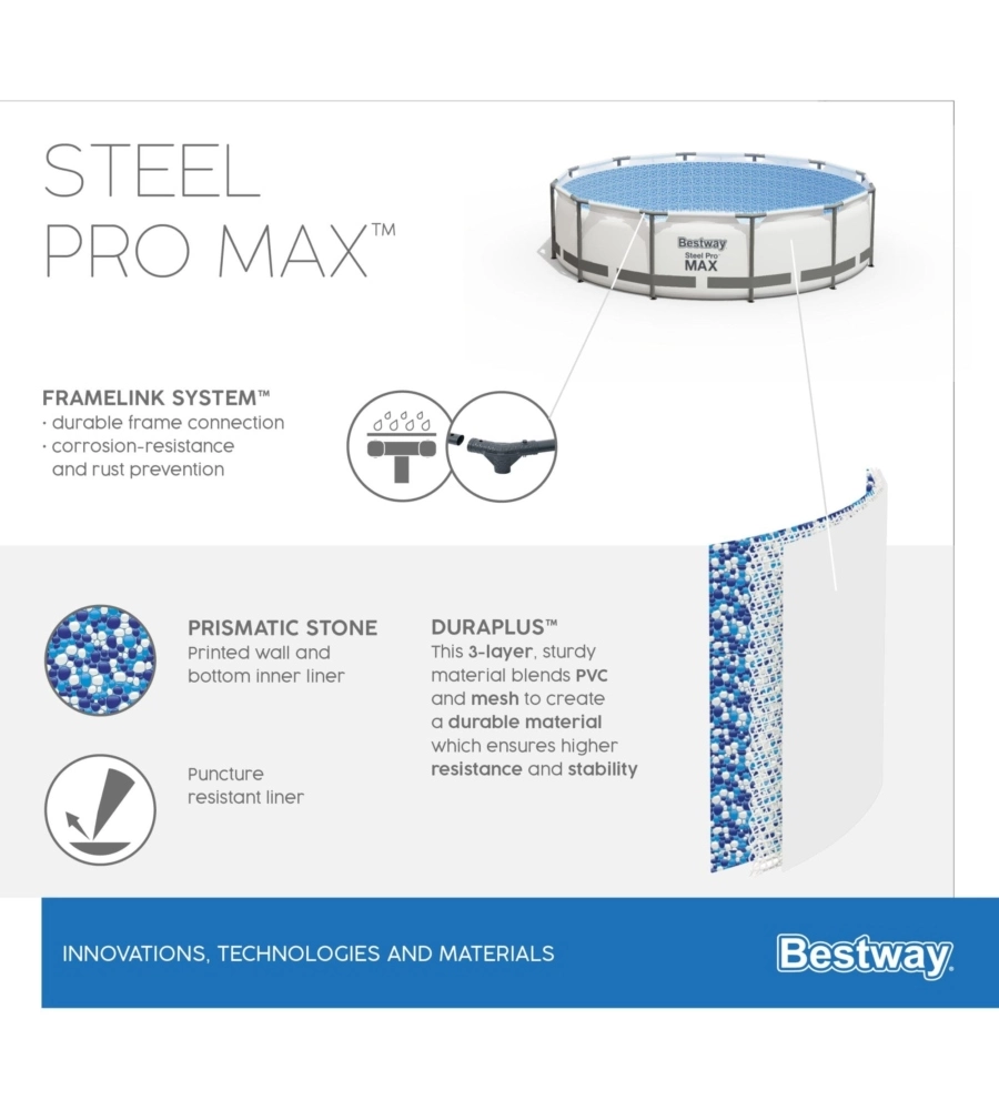 Piscina fuori terra conn struttura rotonda bestway "steel pro max" grigio chiaro 488x488x122 cm
