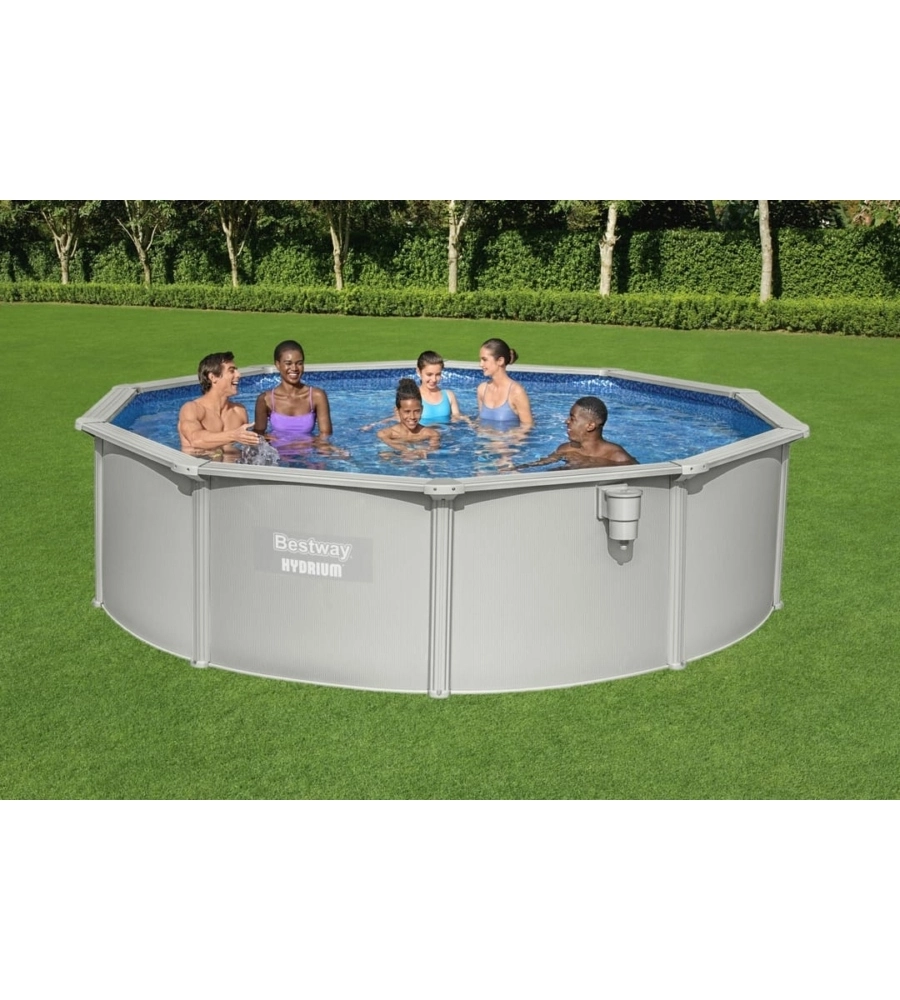 Piscina fuori terra rotonda bestway "hydrium" grigio chiaro 460x460x120 cm