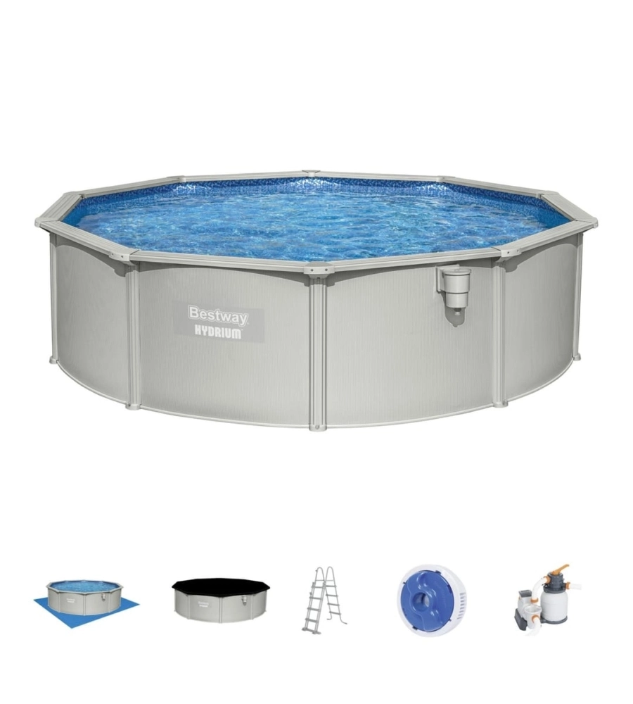 Piscina fuori terra rotonda bestway "hydrium" grigio chiaro 460x460x120 cm