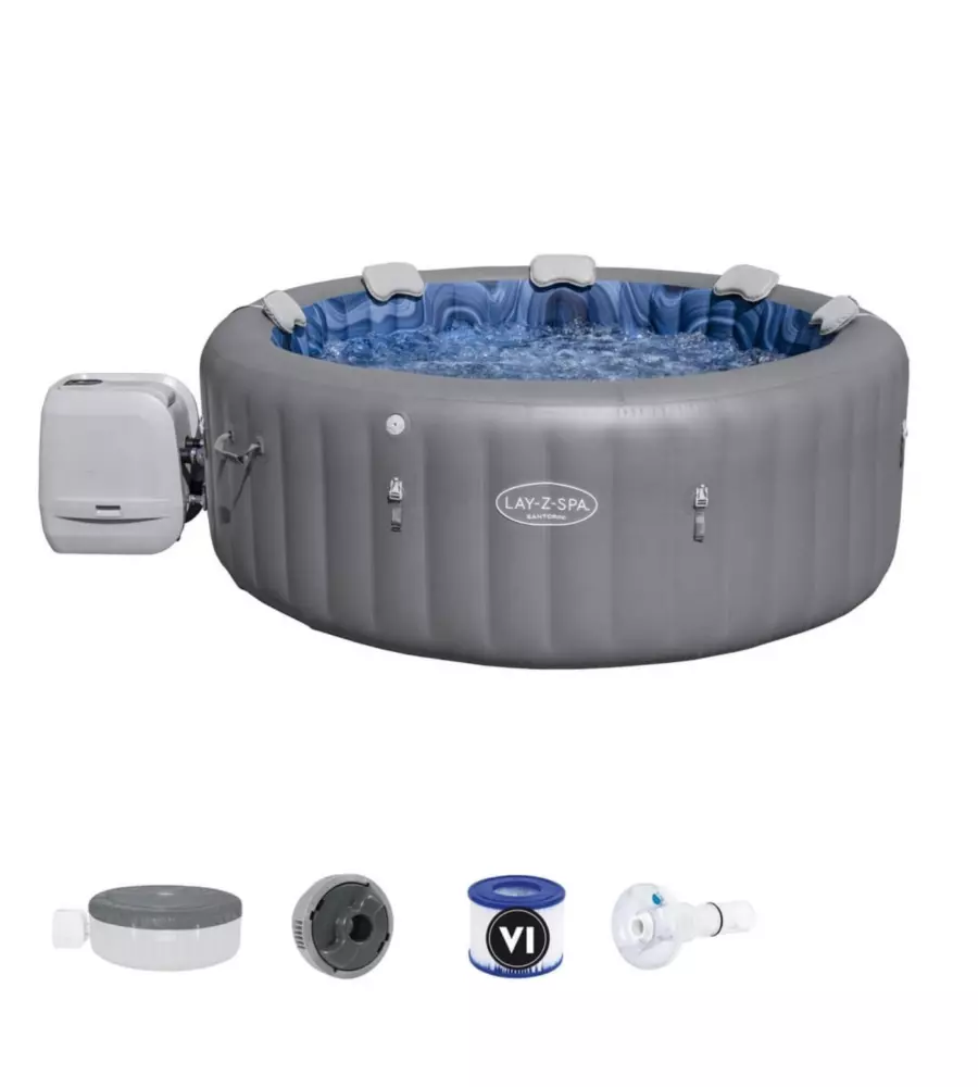 Piscina idromassaggio gonfiabile bestway "lay-z-spa santorini hydrojet pro" per 5-7 persone