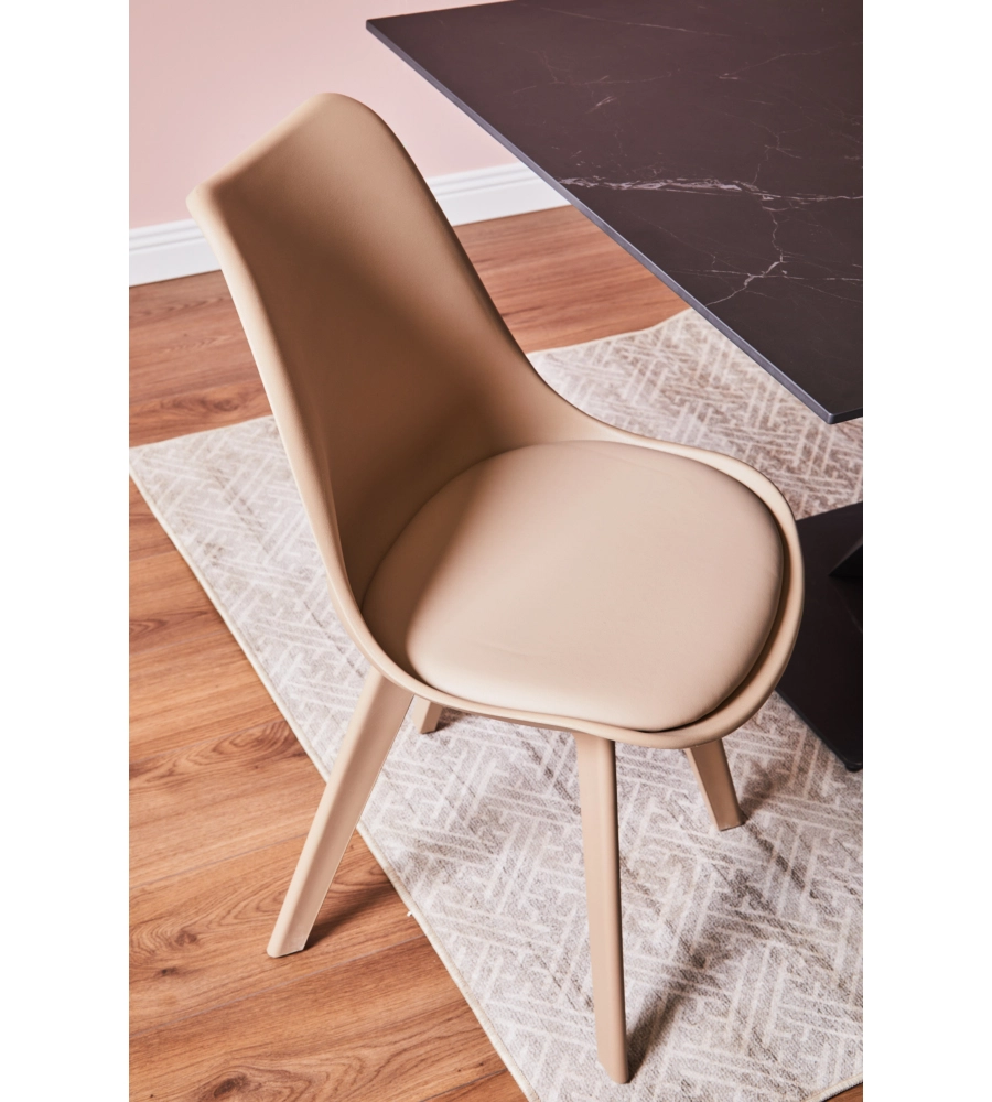 Sedia da pranzo "kelly" tortora con gambe in legno in tinta 6 pezzi