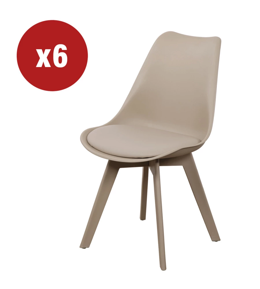 Sedia da pranzo "kelly" tortora con gambe in legno in tinta 6 pezzi