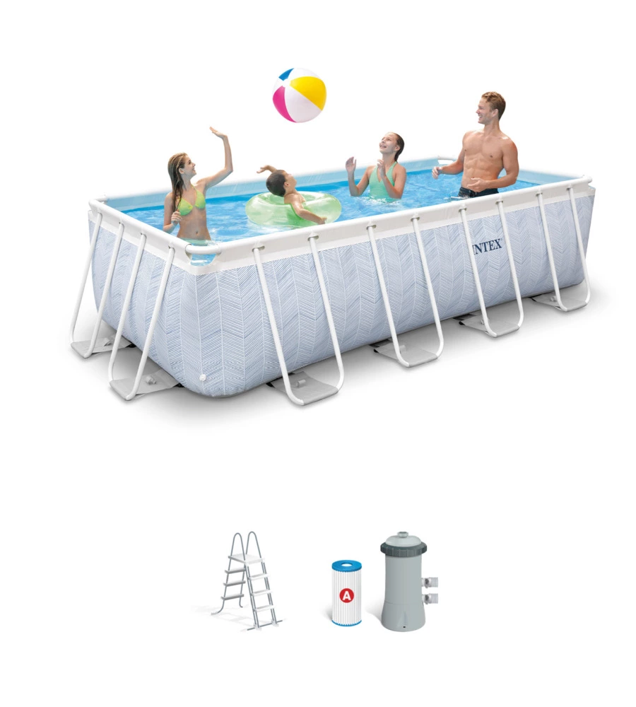 Piscina fuori terra con struttura rettangolare intex "prisma frame chevron" effetto rigato blu 400x200x100 cm - cod. 26780np