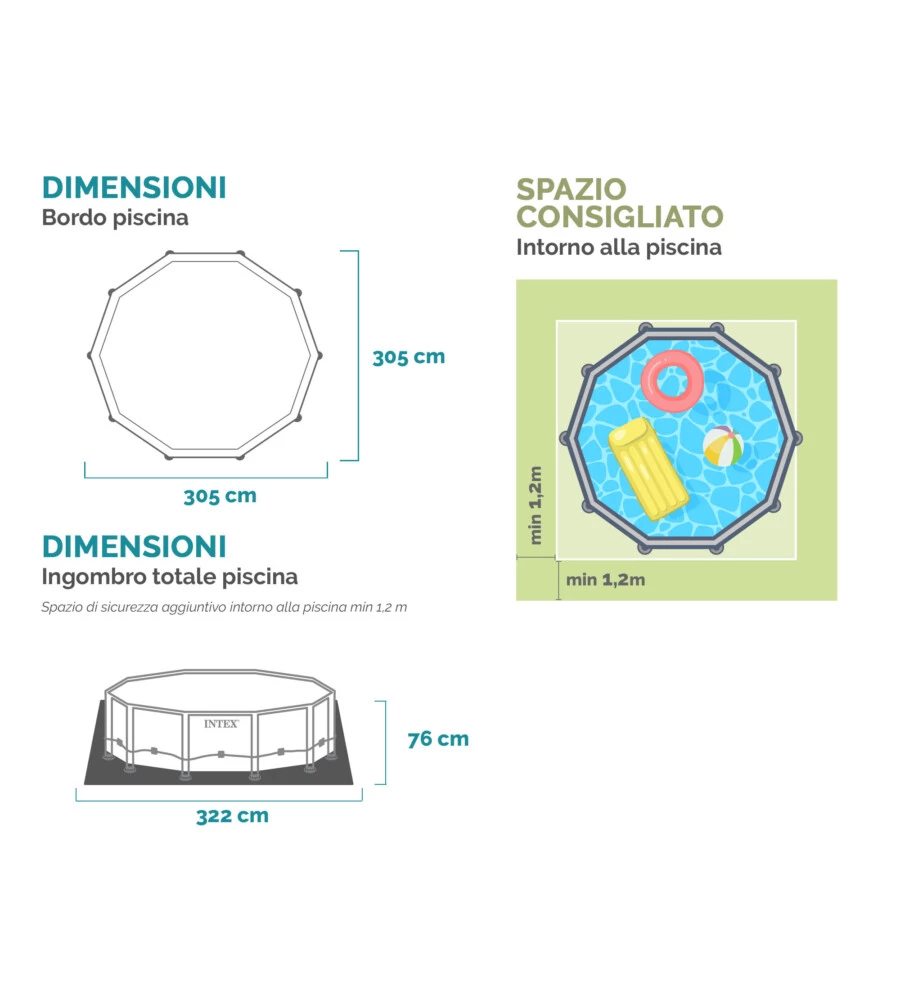 Piscina fuori terra con struttura rotonda intex 'prisma frame' grigio chiaro 305x305x76 - cod. 26700np