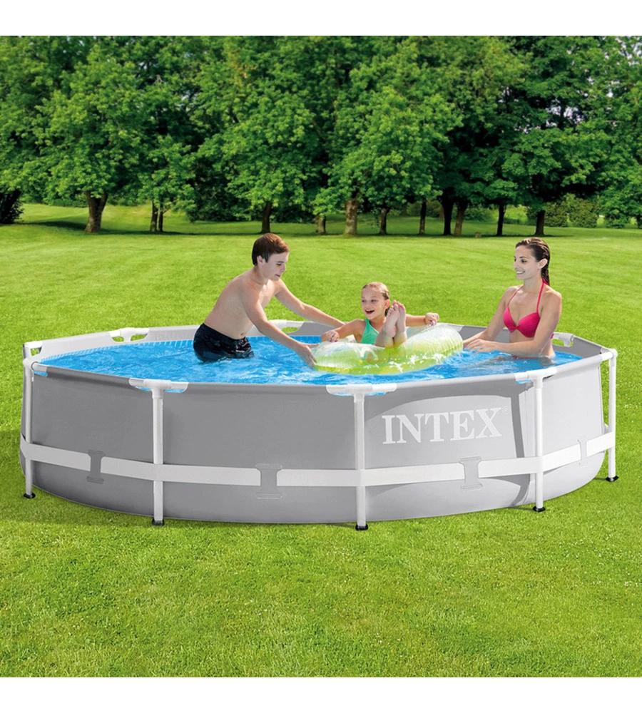 Piscina fuori terra con struttura rotonda intex "prisma frame" griogio chiaro 305x305x76 cm - cod. 26702np
