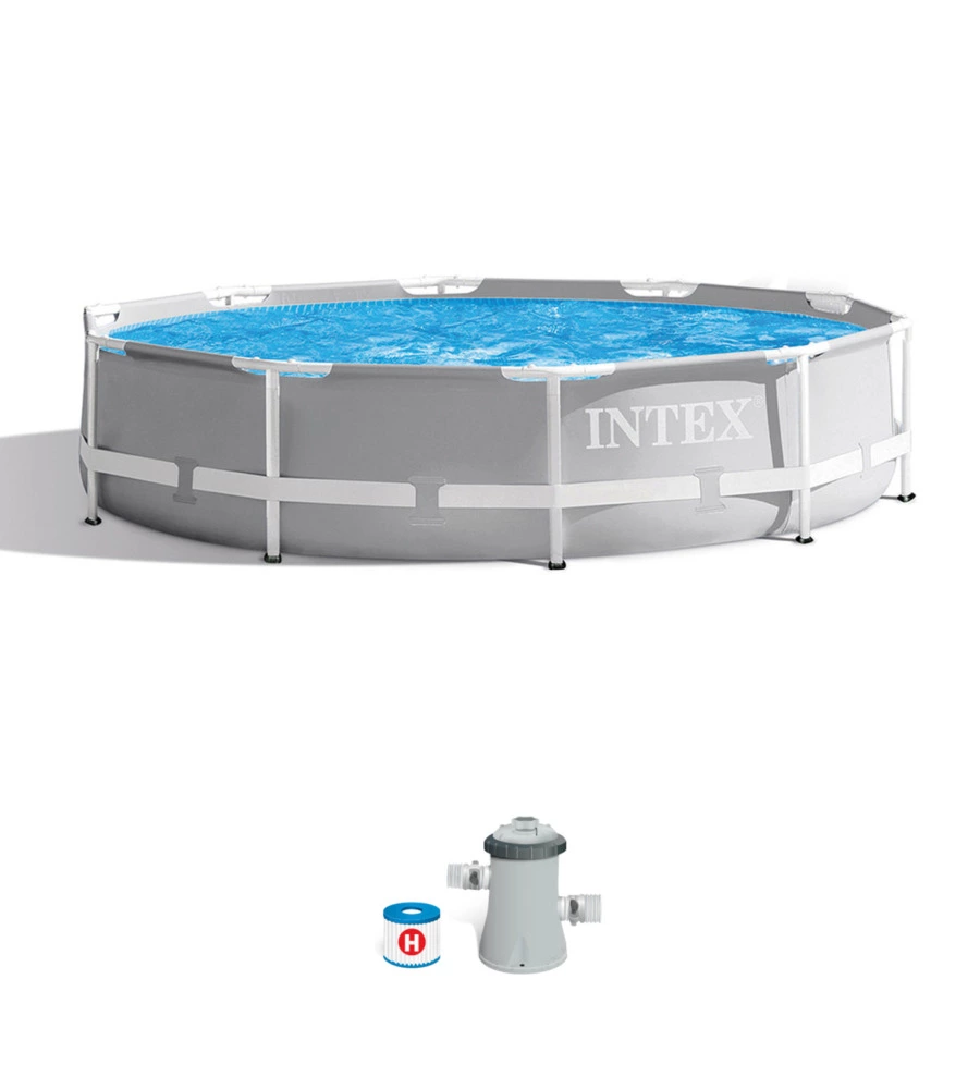 Piscina fuori terra con struttura rotonda intex "prisma frame" griogio chiaro 305x305x76 cm - cod. 26702np