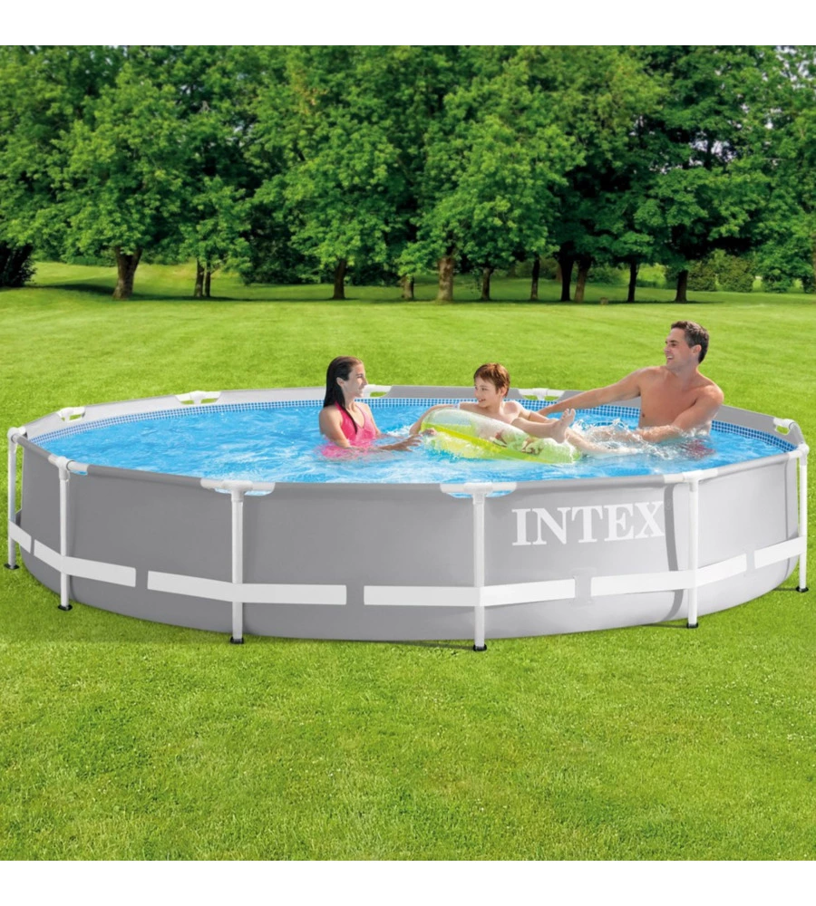 Piscina fuori terra con struttura rotonda intex "prisma frame" grigio chiaro 366x366x76 cm - cod. 26710np