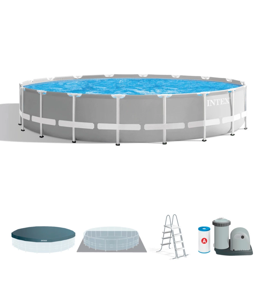 Piscina fuori terra con struttura rotonda intex "prisma frame" grigio chiaro 549x549x122 cm - cod. 26732np