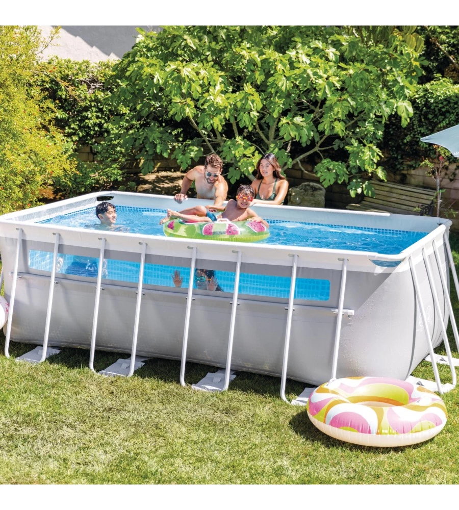 Piscina fuori terra con struttura rettangolare intex "prisma frame clearview" grigio chiaro 400x200x122 cm - cod. 26770np