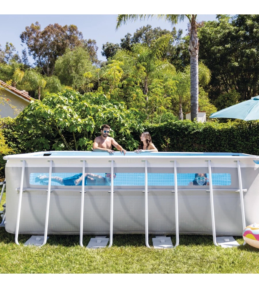 Piscina fuori terra con struttura rettangolare intex "prisma frame clearview" grigio chiaro 400x200x122 cm - cod. 26770np