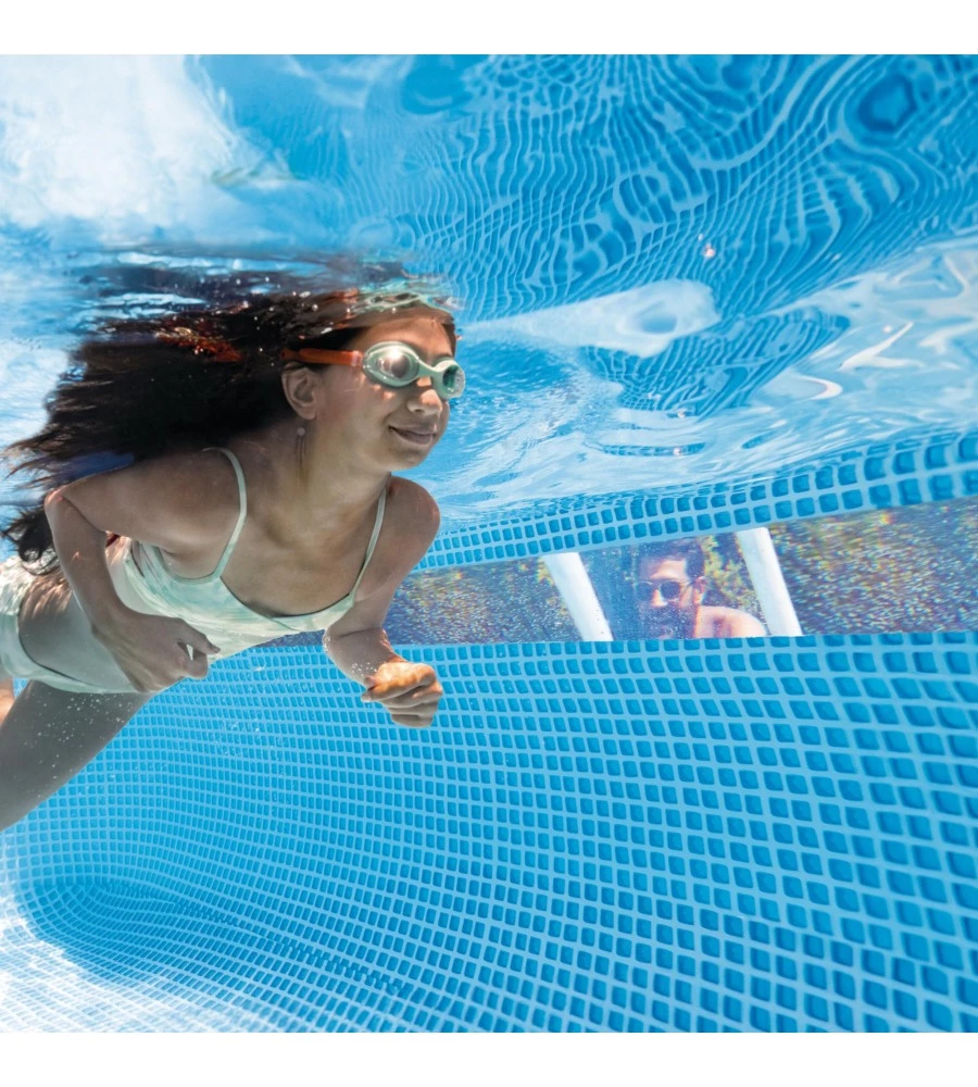Piscina fuori terra con struttura rettangolare intex "prisma frame clearview" grigio chiaro 400x200x122 cm - cod. 26770np
