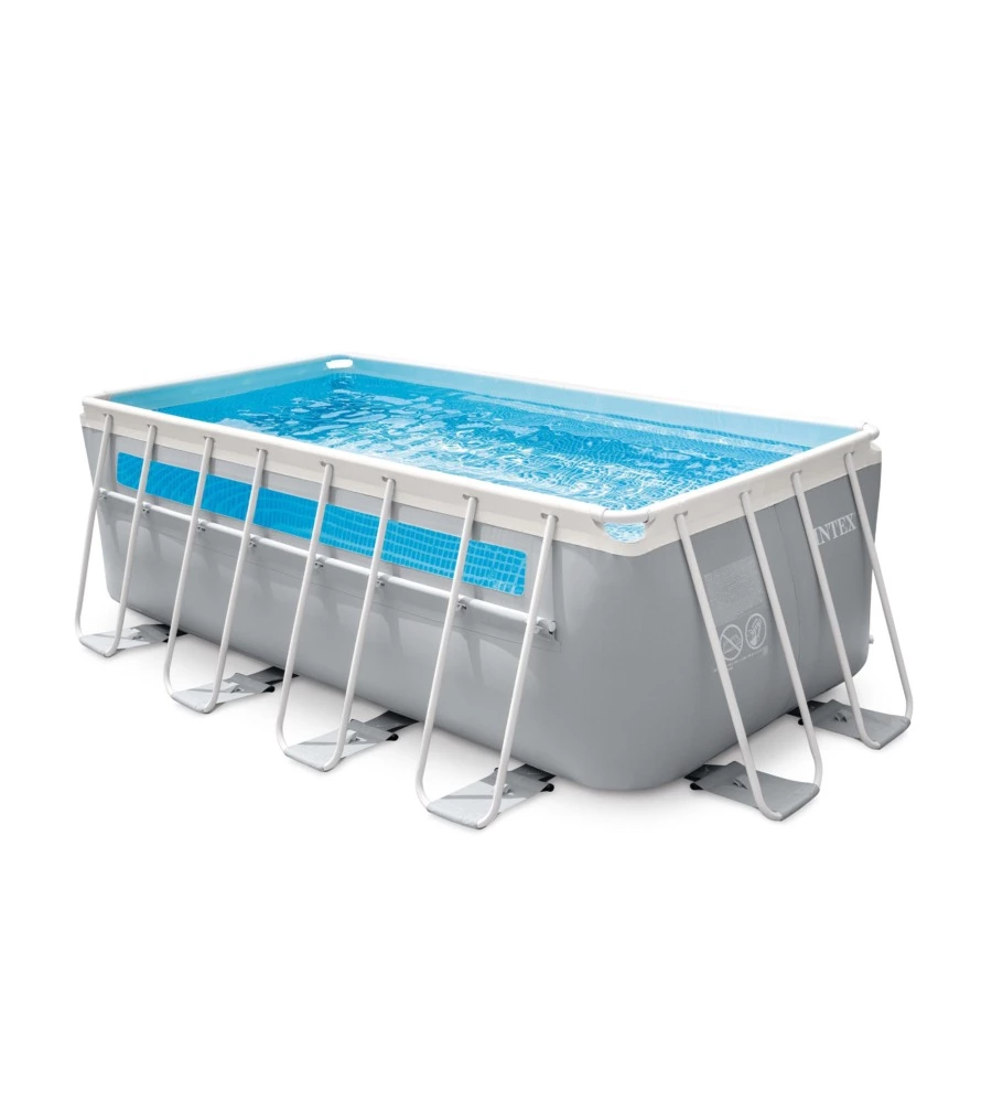Piscina fuori terra con struttura rettangolare intex "prisma frame clearview" grigio chiaro 400x200x122 cm - cod. 26770np