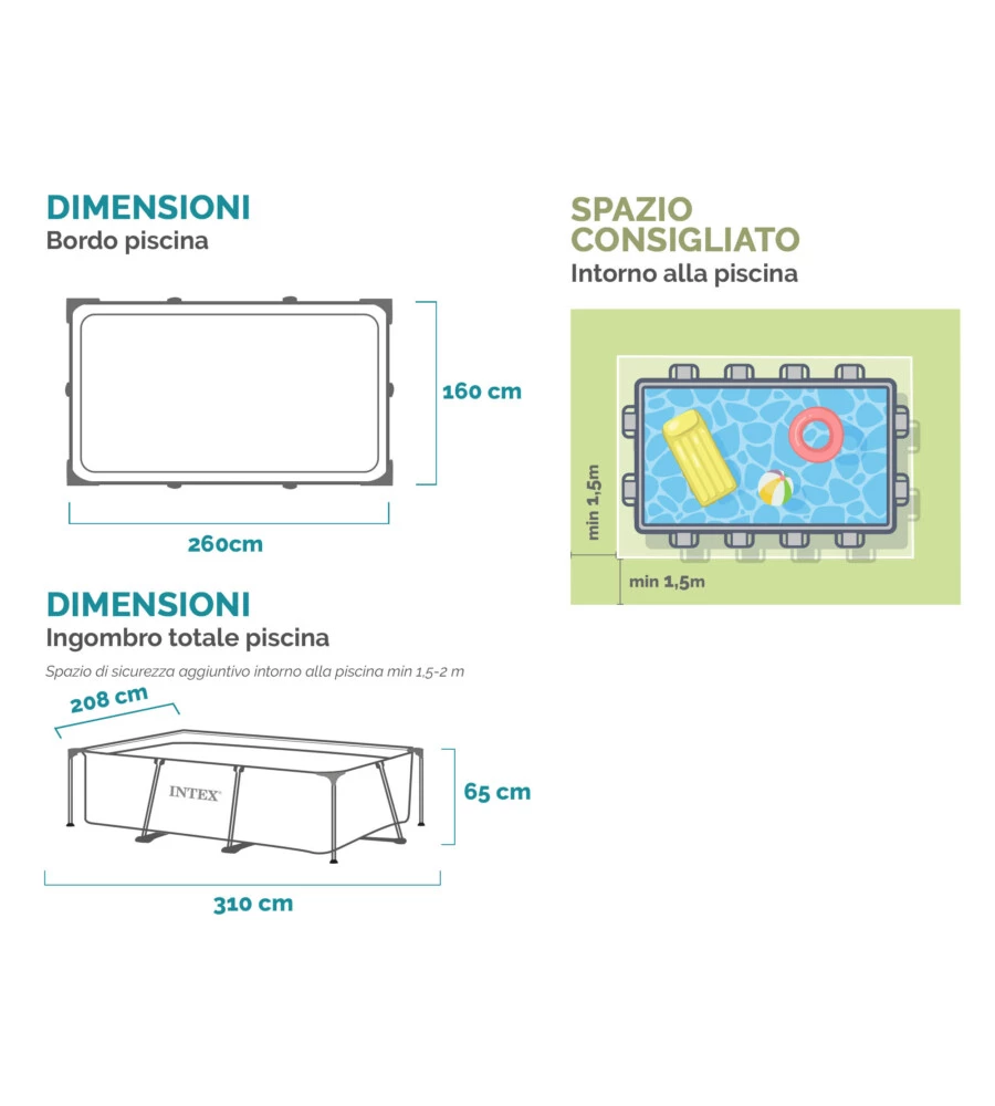 Piscina fuori terra con struttura rettangolare intex 'rectangular frame' blu 260x160x65 cm - cod. 28271np