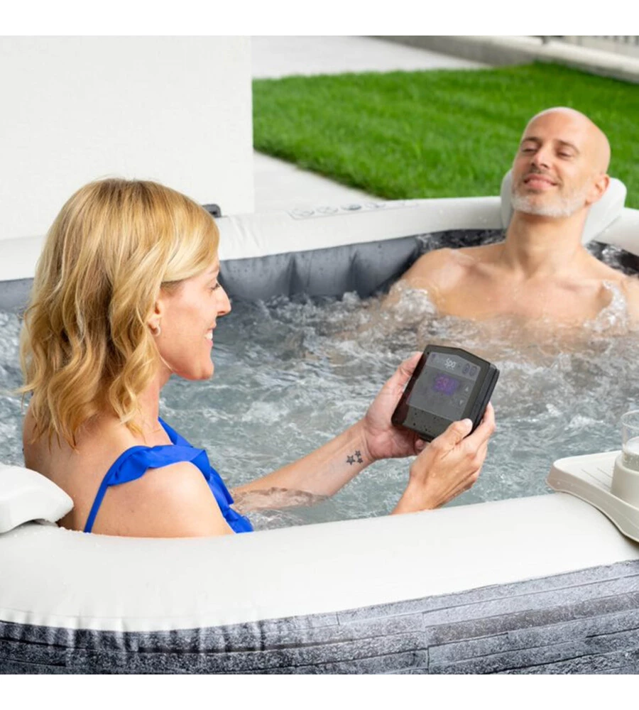 Piscina idromassaggio gonfiabile intex "greystone deluxe" grigio effetto pietra 4 posti 175x175x71 cm - cod. 28450