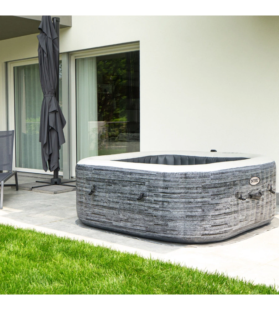 Piscina idromassaggio gonfiabile intex "greystone deluxe" grigio effetto pietra 4 posti 175x175x71 cm - cod. 28450